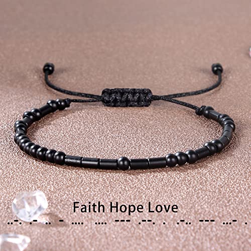 Morse Code Bracelets for Women Inspirational Gifts for Her Adjustable Black Adjustable Braided Men Bracelets Motivational Best Friend Birthday Gifts for Sister Daughter Mom Dad Christmas Jewelry…