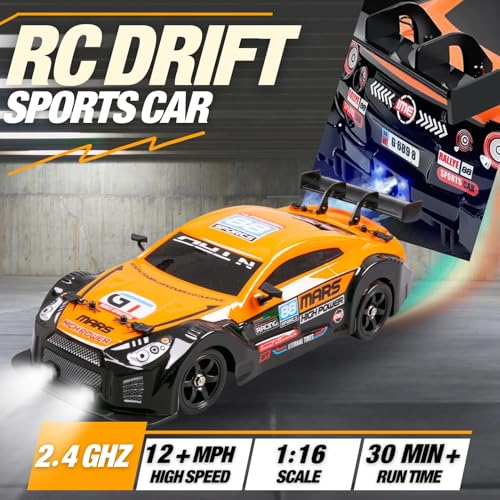 Image of Liberty Imports RC Drift Car 1 /16 2.4GHz 4WD Remote Control Sport Racing On-Road Vehicle with LED Light, Batteries and Drift Tires (Orange)
