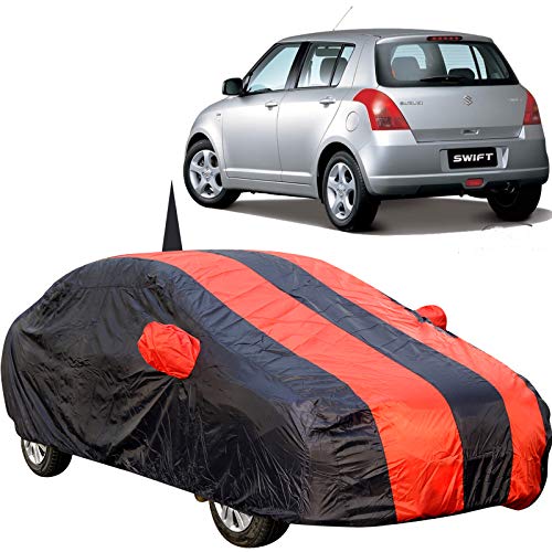 Image of 190 Taffeta Water Resistant Car Body Cover Compatible with Maruti Swift (2005 to 2010) with Mirror & Antenna Pockets (Red /Navy Blue)