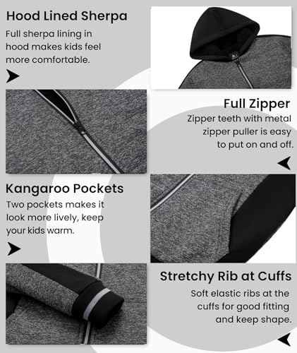 Image of V VALANCH Boys Hoodie Zip Up Fleece Lined Jacket Warm Sherpa Hooded Sweatshirts for Boys Girls 6-15 Years