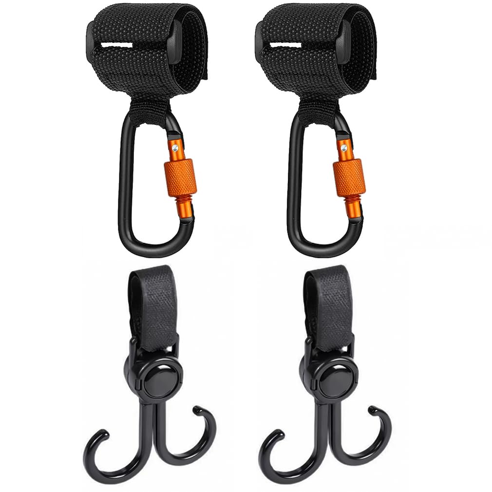 Pram Hook Clips with Lock - 4Pcs Heavy Duty Stroller Hook Clips Buggy Clips, Baby Bag Clips Pushchair Hooks for Mommy Diaper Bag, Pushchair, Shopping Grocery, Backpack Stroller Organiser