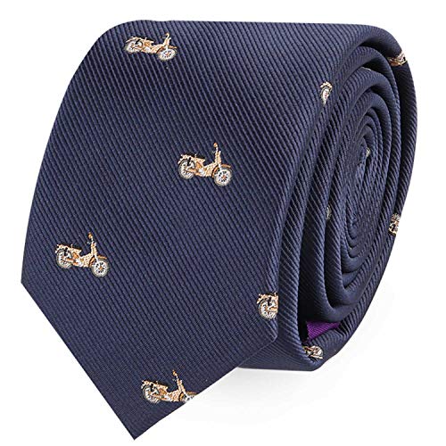Classic Motorbike Neckties for Him | Woven Skinny Neck Ties | Bday Present for Work Colleague Guys Dad Men (CLASSIC MOTORBIKE)