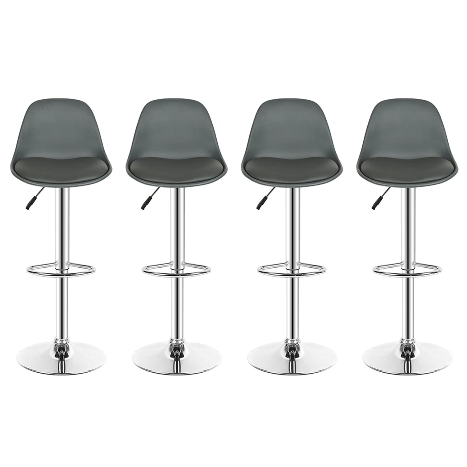 HUOLE Tabourets de Bar Lot de 4 pivotant- Lot de 4 chaises de Bar réglable,Réglable en Hauteur et Rotative à 360°，Robuste et Ultra Silencieux-Gris-4pc
