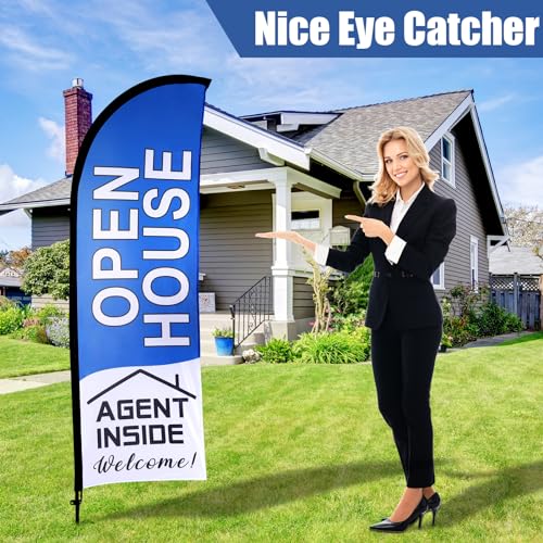 Buryeah 4 Pack Open House Flags Signs for Real Estate Agents 7x5.4 Ft Feather Flag Sign with Flagpole Ground Stake Portable Bag Real Estate Flags Opening Signs Banner Set for Business (Blue) - Image 5