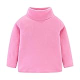 [LittleSpring] ハイネック フリース キッズ 無地 長袖 ｔシャツ 軽量 あったか プルオーバー ピンク 150
