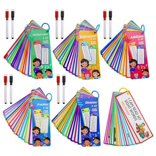 6 Piezas Tarjetas De Aprendizaje, Suma, Resta, División, Tablas Multiplicar, Juego De Aprendizaje, Regalos De Aprendizaje,Toddler Learning Flash Cards,Mathematics Flashcards with 10 Erasable Pens