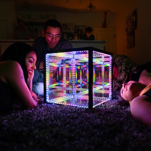 The Hyperspace Lighting Company HyperCube Infinity Cube LED Light - 15-Inch Sound Reactive Table Desktop Lamp - Cool & Creative RGB Multicolor Decorative Mirror Art Desk Night Light