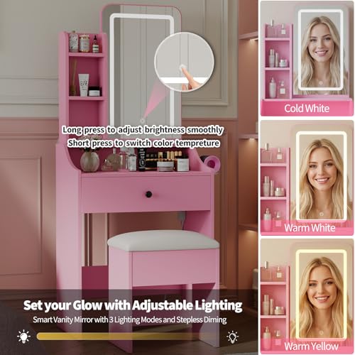 Image of Sweetcrispy Vanity Desk with LED Lights Mirror & Power Outlet