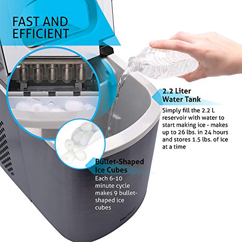 Northair Stainless Steel Portable Countertop Ice Maker with 26 lb. Daily Capacity - Black - Thumbnail 5