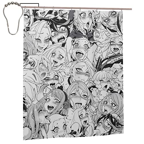 KIPLUX Japanese Anime Shower Curtain Set Faces Collage Pleasing Faces Waifu Shower Curtain Funny Iron Shower Curtain Bathroom 60 X 72 Inches Iron