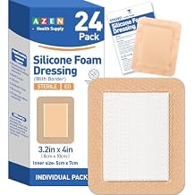 AZEN 24 Pack Silicone Foam Dressing, 3.2" X 4" Waterproof Silicone Bandages with Border Adhesive, Large Bandages for Wounds, Self Adhesive Wound Care and Dressings