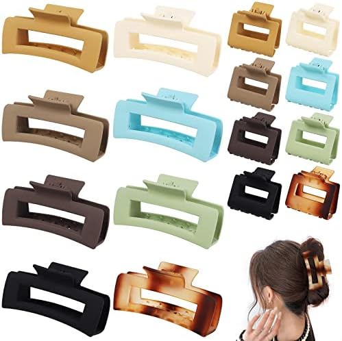 16 Pack Hair Clips Large 4.1 Inch Claw Clips 2 Inch Small Hair Clips for Hair Rectangle Hair Claw Clips for Thick Hair and Thin Hair Hair Clips for Women Hair Barrettes