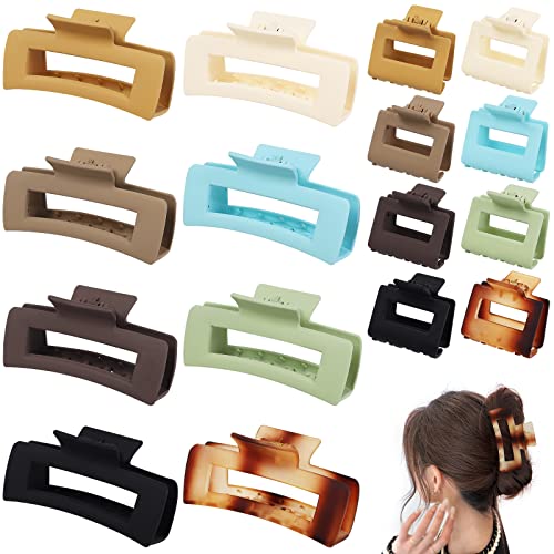 16 Pack Hair Clips Large 4.1 Inch Claw Clips 2 Inch Small Hair Clips For Hair Rectangle Hair Claw Clips For Thick Hair And Thin Hair Hair Clips For Women Hair Barrettes #TOP3