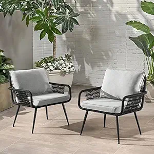 DEVOKO Patio Furniture Set, 2 Pieces Porch Backyard Garden Outdoor Furniture Rope Chairs with Cushions Conversation Set (Black and Grey)