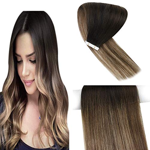 Human Hair Tape in Hair Extensions Black to Medium Brown with Ash Brown Double Side Tape Hair Extensions Human Hair 20pcs 50gram 18inch