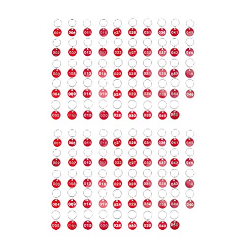 NUOBESTY Numbered Tags Number Key Chain Aluminium ID Tags for Organizing and Sorting 1-50 Luggage for Hotel Supermarket Red