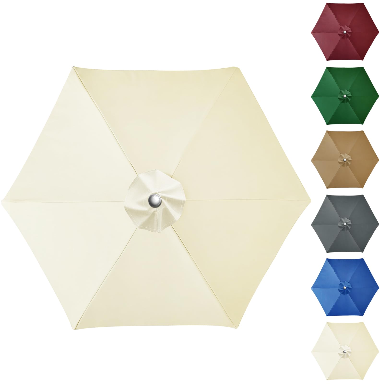 NAKIHOUSE Parasol Replacement Cover 2 m 6 Struts Patio Umbrella Canopy Fabric Cover Garden Umbrella Replacement Canopy Parasol Cover for Yard, Garden, Beach, Pool, Cream White