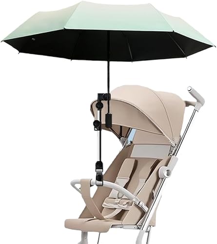Paraguas para cochecito con abrazadera universal ajustable, paraguas de clip con clip UPF 50+, ideal para cochecitos, cochecitos, silla de playa