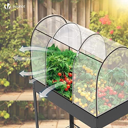 VOUNOT Raised Garden Bed, Mobile Metal Planter with Wheels and Bottom Shelf for Vegetables, Plants and Flowers, Outdoor, Green, 80.5x130x43cm