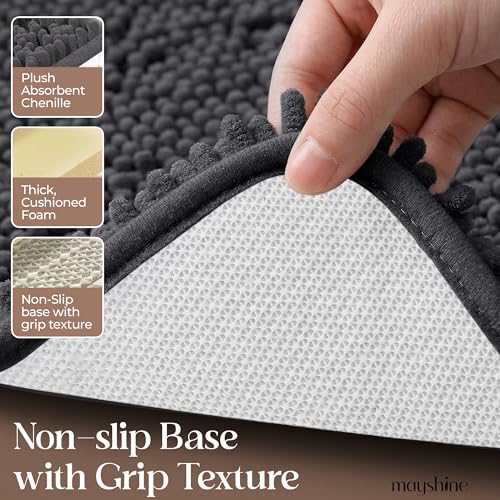 Image of MAYSHINE Small Plush Shaggy Chenille Bath Mat 23 inchx14 inch Extra Soft, Super Absorbent, Non-Slip Bathroom Rug | Fluffy Microfiber, Area Rug Sets for Bathroom Floor, Kitchen, Living Room |Charcoal Gray