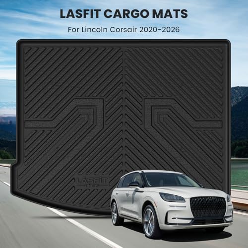 Image of LASFIT Cargo Mat for Lincoln Corsair 2020-2026, TPE Black | 3D Custom Fit TPE All Weather Trunk Mat, Full Coverage Secure-Fit Cargo Liner, Easy to Wash