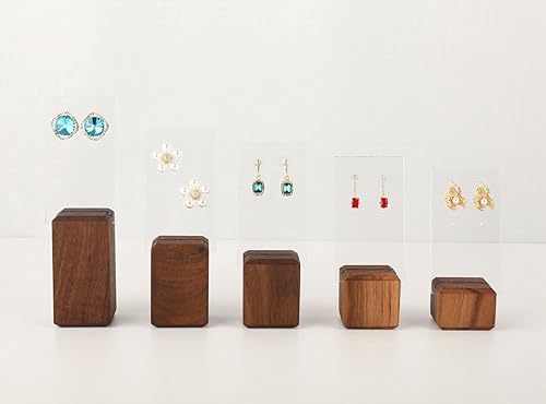 Miniatura 5 de GemeShou Nogal acrílico Stud Earring Display Stand Wood Jewelry Boutique Store Closet Show Photo ProNogal Acrílico Stand Altura 4.7 pulgadas