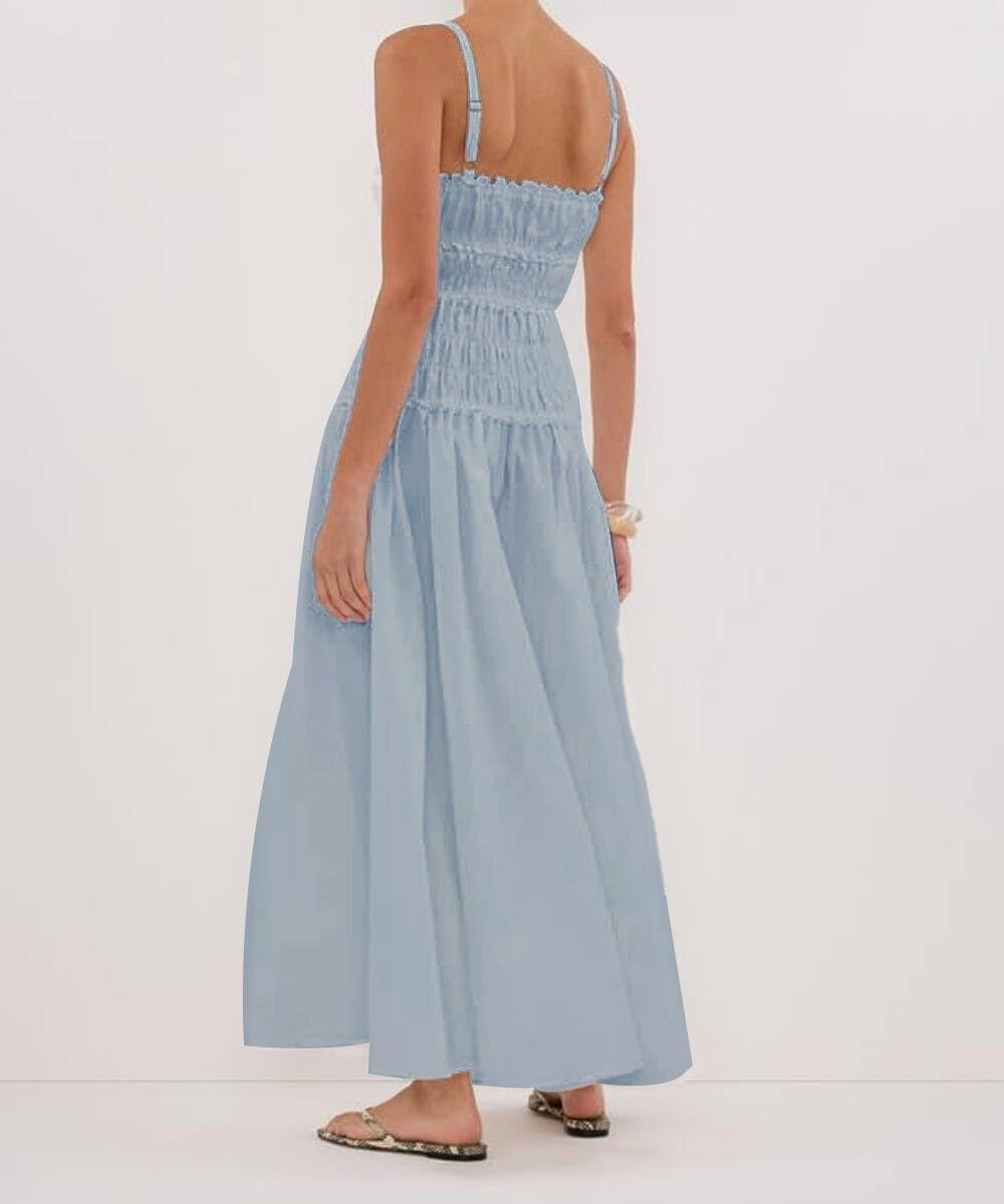 Women's Summer Dresses 2026 Spaghetti Strap Maxi Dress Scoop Neck Ruffle Ruched Flowy Beach Vacation Long Sundress - Image 2