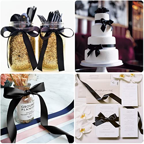 Black Ribbon 40mm, 23 Meters Black Satin Fabric Present Ribbon for Crafting Gift Wrapping, Balloons, Floral Bouquet - Image 2