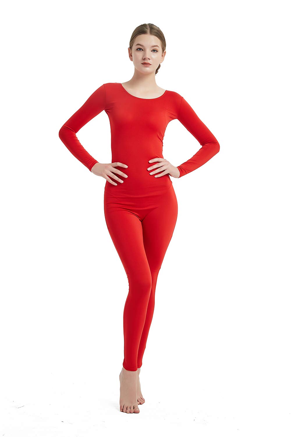 Full Bodysuit Women's Red Long Sleeve One Piece Jumpsuit Lycra Spandex Zentai Unitard - S