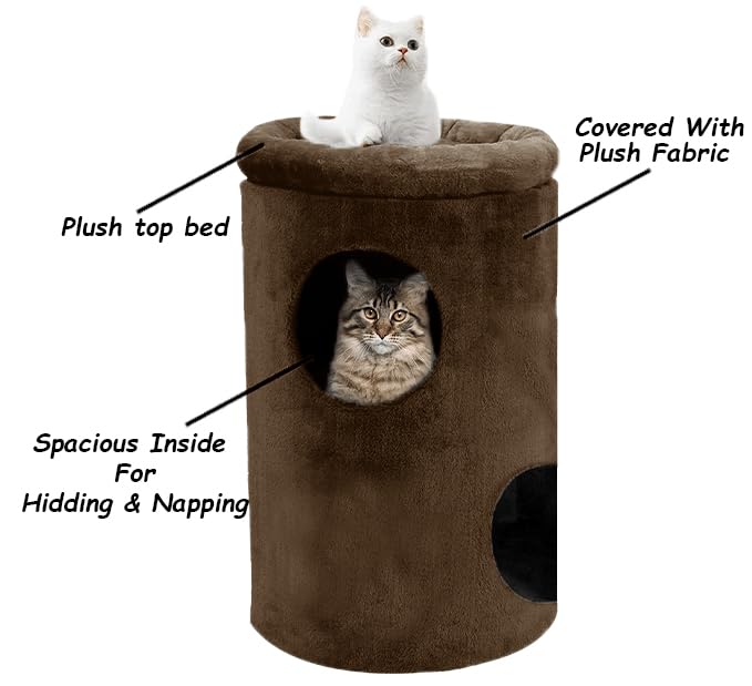 Image of Cat House with Plush Cushion, 2 Levels (Brown - FURR-12)