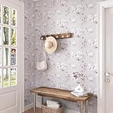 Floral Peel and Stick Wallpaper Peony Flower Wallpaper Pink Floral Contact Paper Light Purple Vinyl Wall Paper Vintage Self Stick Wallpapers for Girl Bedroom Cabinets Living Room Walls 17.5"x102"