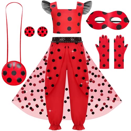 Aolliya Ladybug Costume for Girls Cute Sparkling Ladybug Fancy Dress up Outfits for Halloween Cosplay Birthday Party