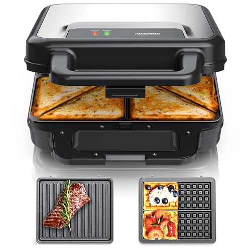 Arendo - Sandwichmaker XXL 4er - 3 in 1 Waffeleisen Kontaktgrill...