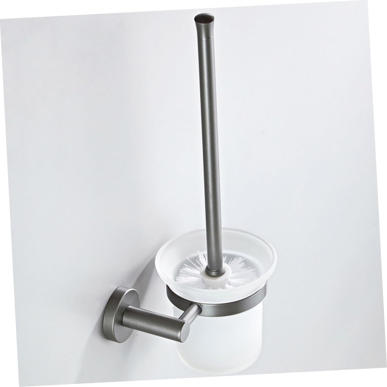 Cepillo de Inodoro de Mango Largo Base Redonda de Vidrio Esmerilado Escobilla de Baño Montada la Pared Juego de Limpieza para Inodoro Cerdas Suaves para Hogar y Baño