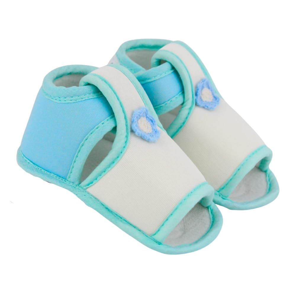 neska moda 6 To 12 Months Baby Girls Skin-friendly Cotton Floral White,Green Hook & Loop Sandal Booties-BT5551-picture-49