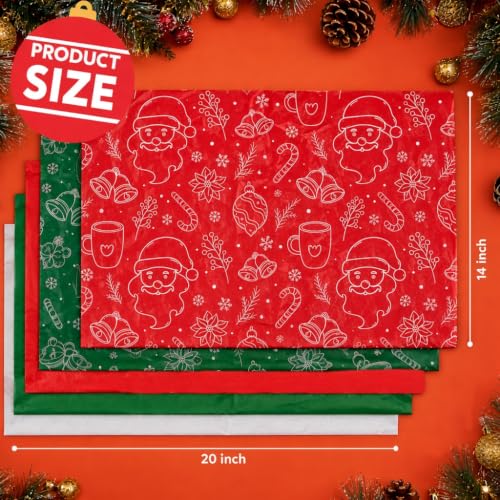 Image of Christmas Tissue Paper - 90 Sheets Xmas Wrapping Paper for Gift Bags Boxes