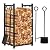 AMAGABELI GARDEN & HOME Firewood Rack Indoor with Fireplace Tools Set Log Holder Wood Rack Outdoor Log Rack Storage Tongs Poker Brush Shovel Bin Stacking Black Wrought Iron Accessories Kit