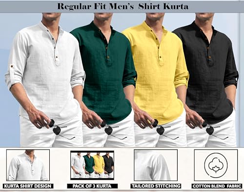 Image of Zombom Combo of Men's Solid Cotton Polyester Blend Full Sleeve Mandarin /Chinese Collor Straight Kurta Shirt (Pack of 4)