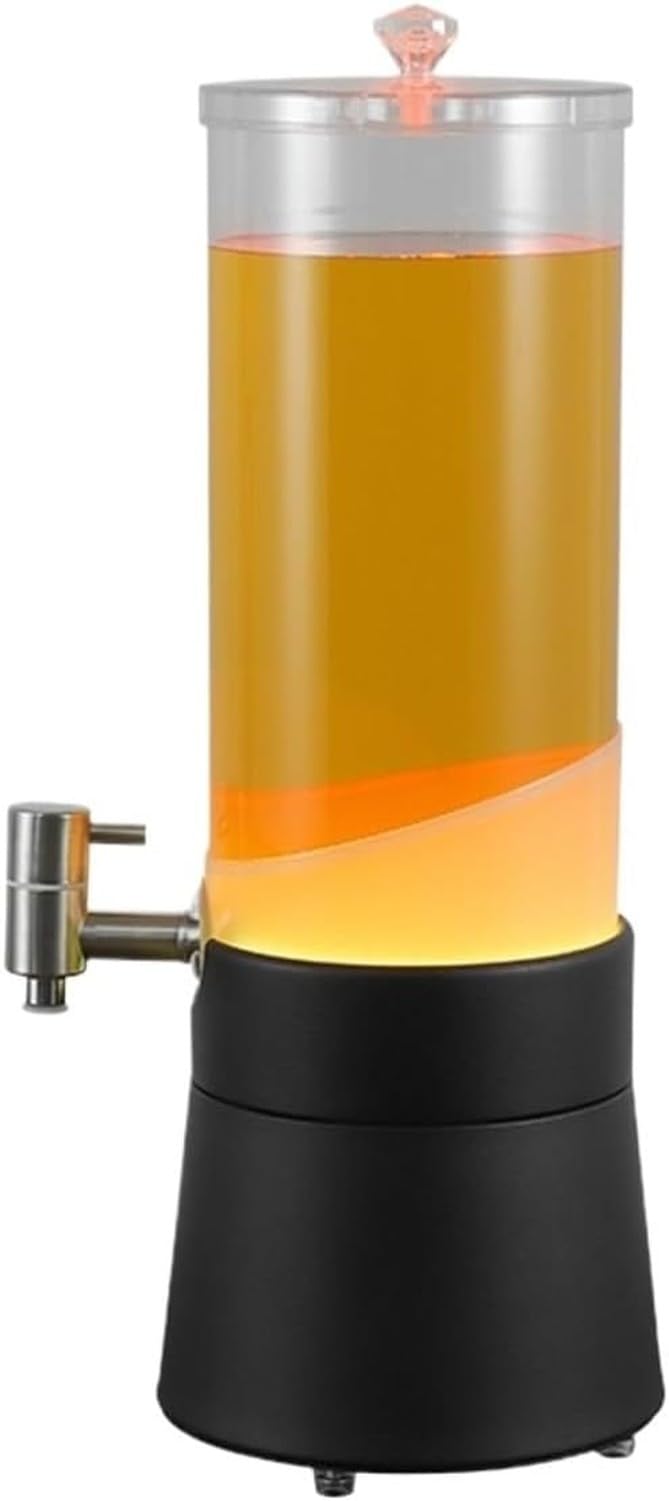 WOMGKDA 3L Drink Dispenser Tower with LED Light, Juice Server for Parties, Tabletop Water Container for Bar, Black, 15x52cm