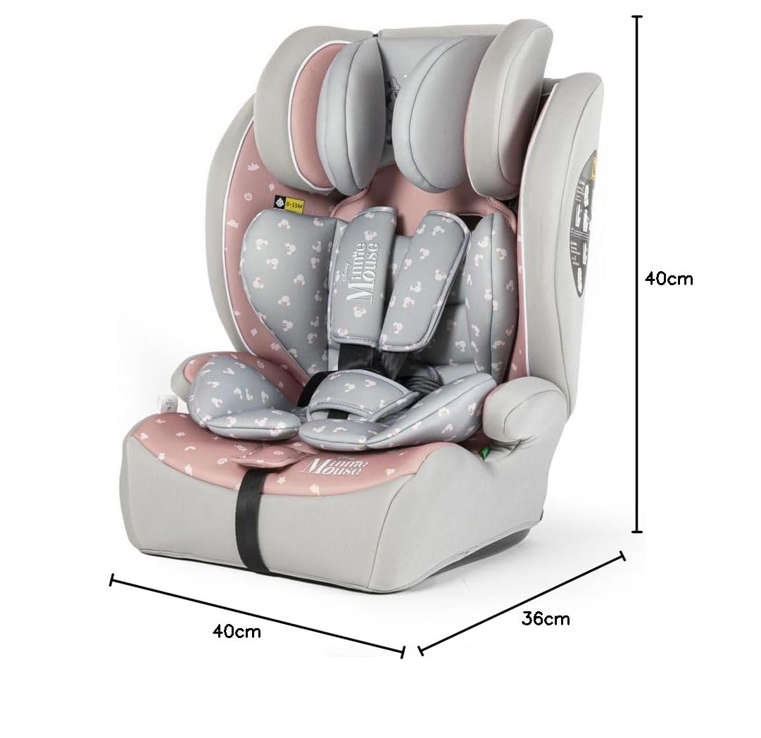 Minnie Mouse I-SIZE R129 Auto-Rückenlehne Kindersitz Mit Einer Höhe Von 76 Bis 150 Cm. Einstellbare Kopfstütze Und Zusätzliche Polsterung.
