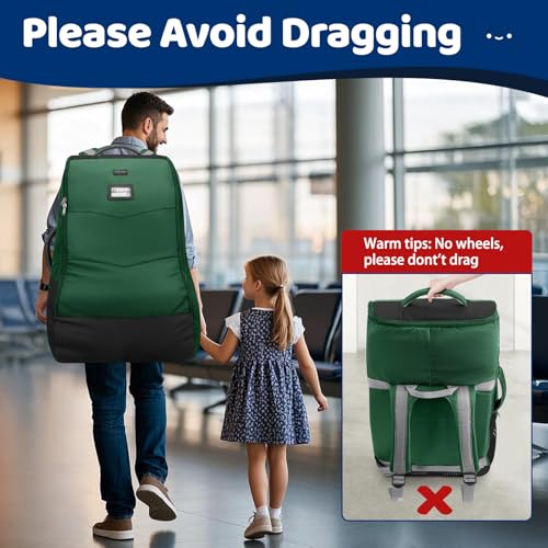 Image of YOREPEK Carseat Bags for Air Travel, Baby Airplane Travel Essentials | Shoulder Strap, Waist Strap, Padded Portective, PU Leather Wear-Resistant Bottom, Car Seat Bag with Side Pocket