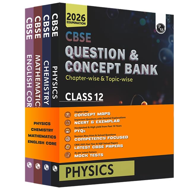 PW CBSE Question & Concept Bank (QCB) Class 12 Physics, Chemistry, Mathematics and English Combo Set of 4 Books Chapter-wise and Topic-wise Solved Questions For 2026 Exams PW