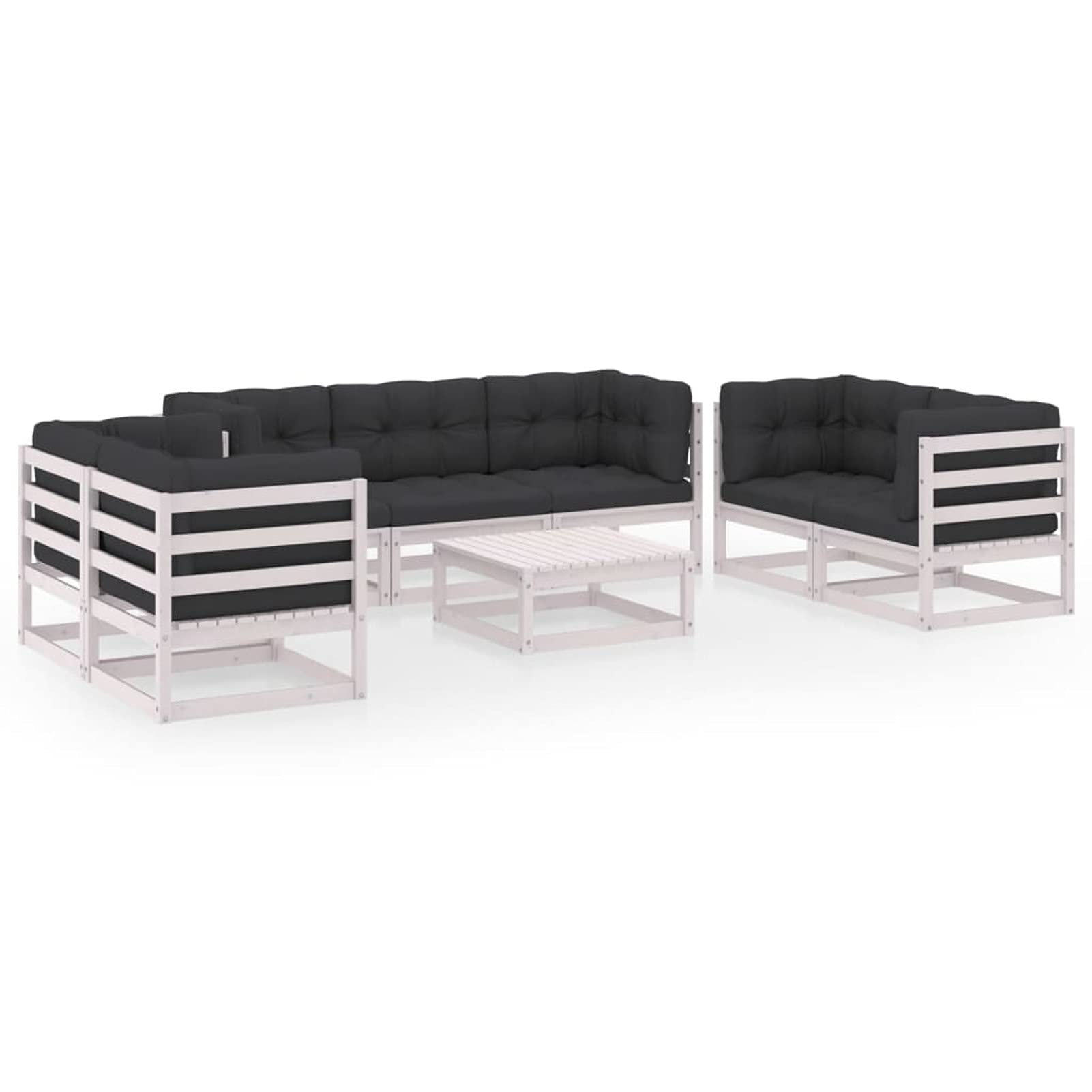 Homgoday Muebles de jardín 8 Piezas con Cojines de Madera de Pino Maciza Conjunto de Jardin Exterior mobiliario Jardin para jardín, terraza, Exterior Cojín Incluido Blanco