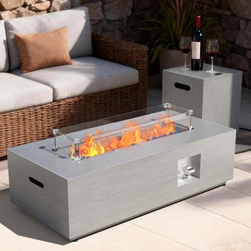 2-Piece 42" Rectangular Propane Fire Pit for Outside Patio with