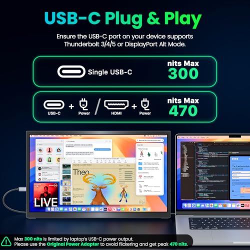 Upperizon Portable Monitor 18.4 inch 4K 3840X2160 130% sRGB 60Hz HDR HDMI USB-C Travel Monitor for Laptop MacBook PC Surface PS5 Xbox, Large External Display with Kickstand & Speakers, VESA Compatible - Image 3