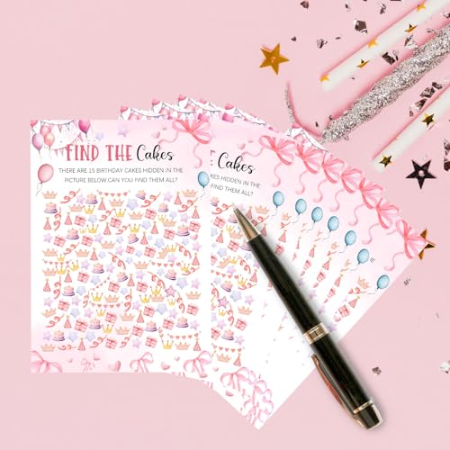 Image of Coquette Pink Bow Themed Sleepover Slumber Party Supplies- Pink Slumber Party Games Card - Sleepover Stuff- Birthday Night Games Creative Idea -Find The Cakes- 20 Game Cards and 2 Answer Key