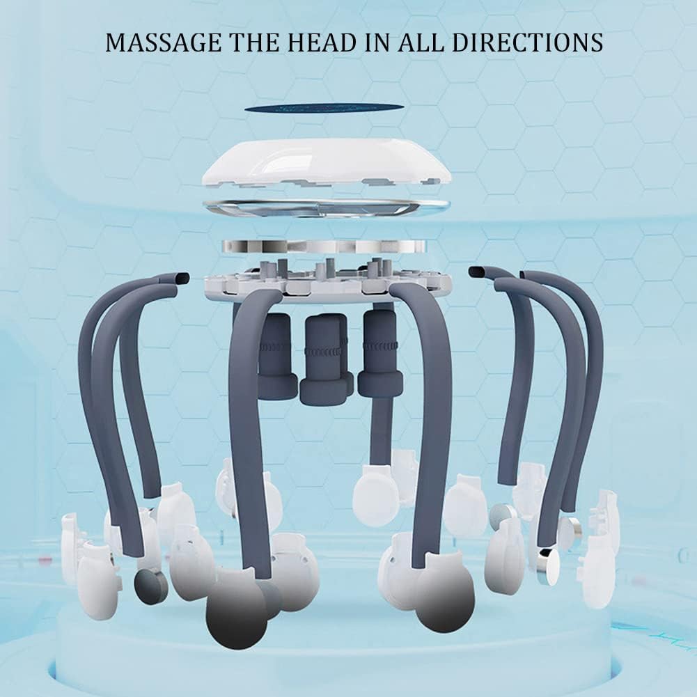 Masajeador Automático De Cuero Cabelludo con Forma De Pulpo, 14 Puntos De Vibración, 5 Modos, Temporizador Inteligente, Masajeador Eléctrico De Cabeza para Relajar El Estrés del, Grey