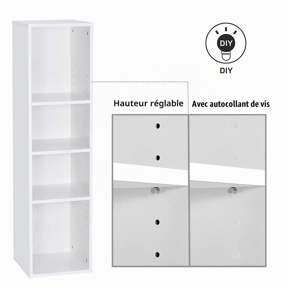 Mondeer Bibliothèque avec 4 Compartiments en Bois, Blanc