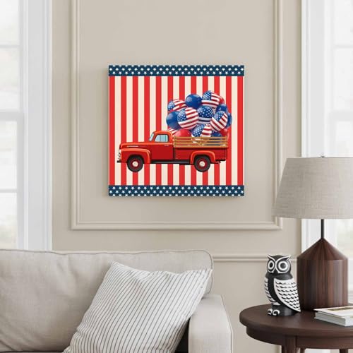 Canvas Wall Art Farm Truck with Balloon,Oil Painting Prints Artworks