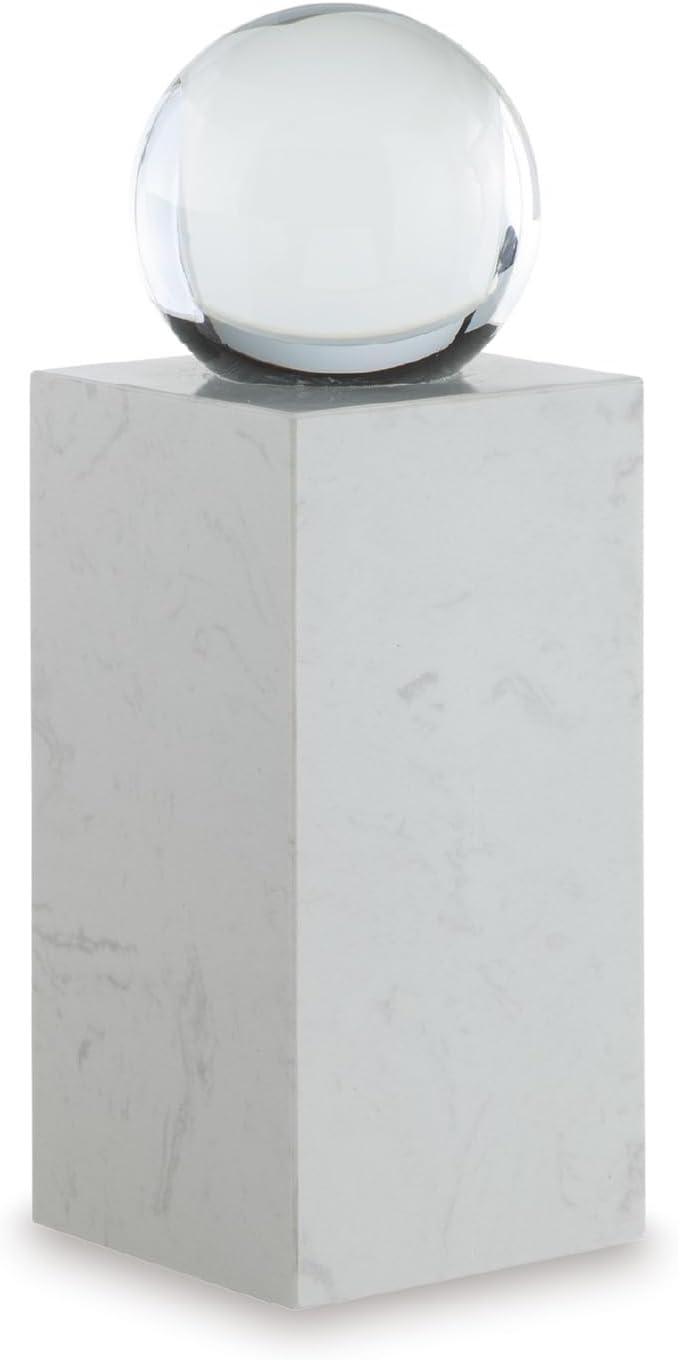 Signature Design by Ashley Sellner White Marble & Crystal Contemporary Sculpture - Minimalist Tabletop Decor